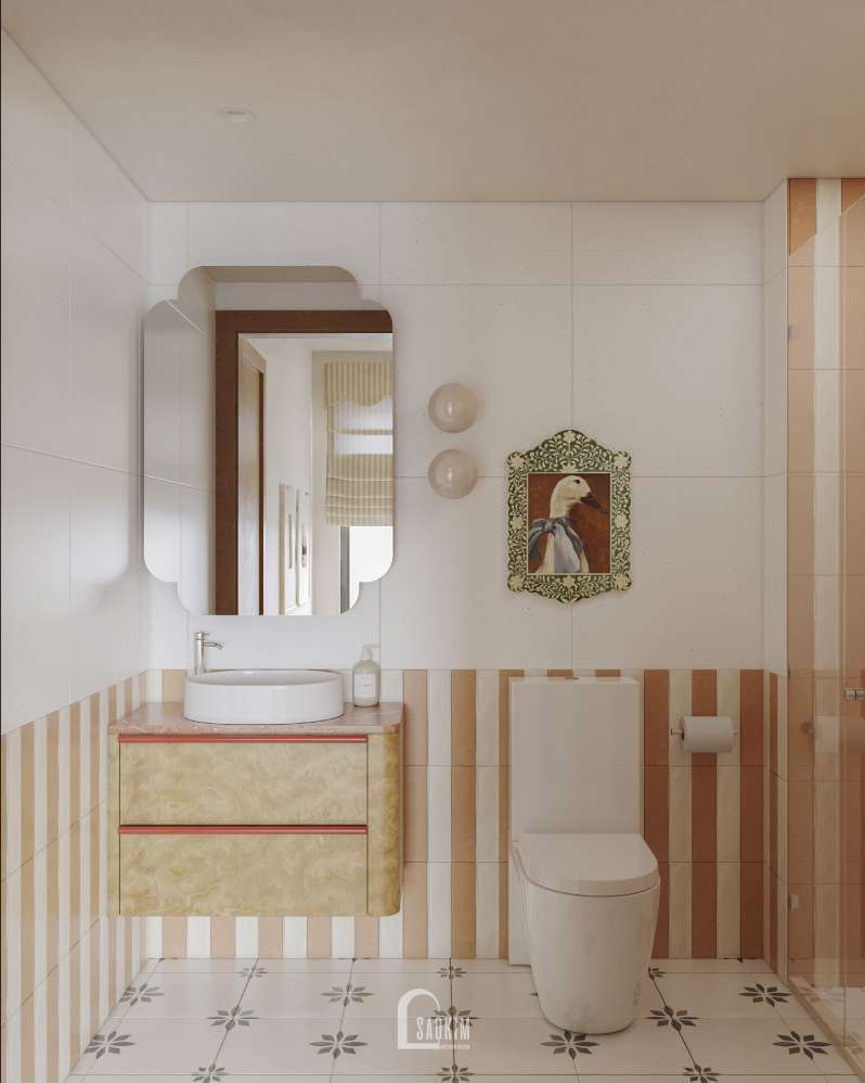 Thiết kế không gian phòng tắm căn hộ chung cư Vinhomes Smart City phong cách Modern Retro